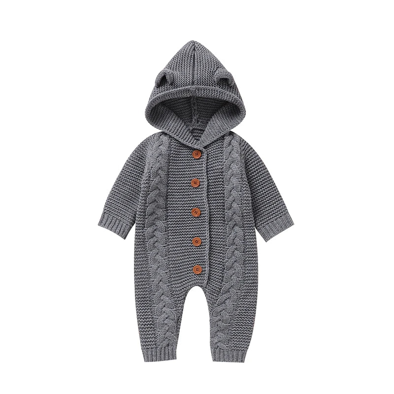 Hooded Baby Infant Winter Knitted Jumpsuit - Just Kidding Store