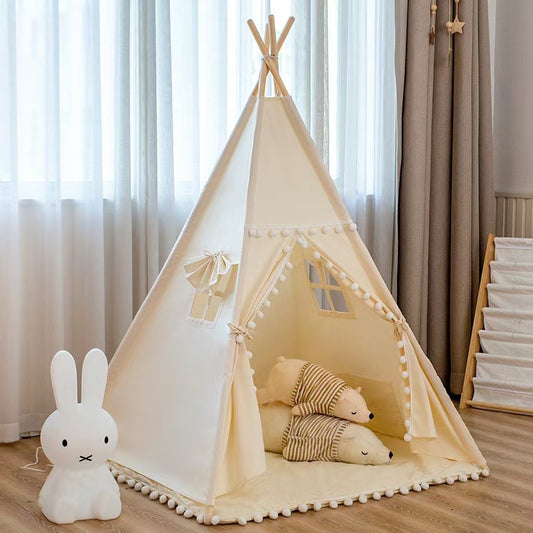 Beige Four Poles Teepee Kids Indian Play Tent Tipi- Just Kidding Store