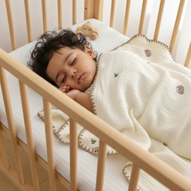 Embroidered Muslin Swaddle -  Baby Blanket - Just Kidding Store