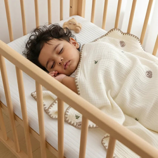 Embroidered Muslin Swaddle -  Baby Blanket - Just Kidding Store