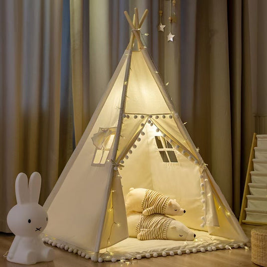 Beige Four Poles Teepee Kids Indian Play Tent Tipi- Just Kidding Store