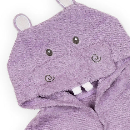 Baby Hooded Bathrobe - Terry Towel - Cyan Hippo - Just Kidding