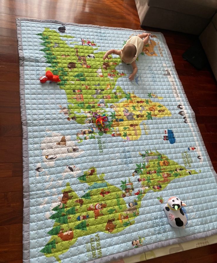 Oversized Play Mat - Quilted Anti Skid Carpet - World Map - Just Kidding Store