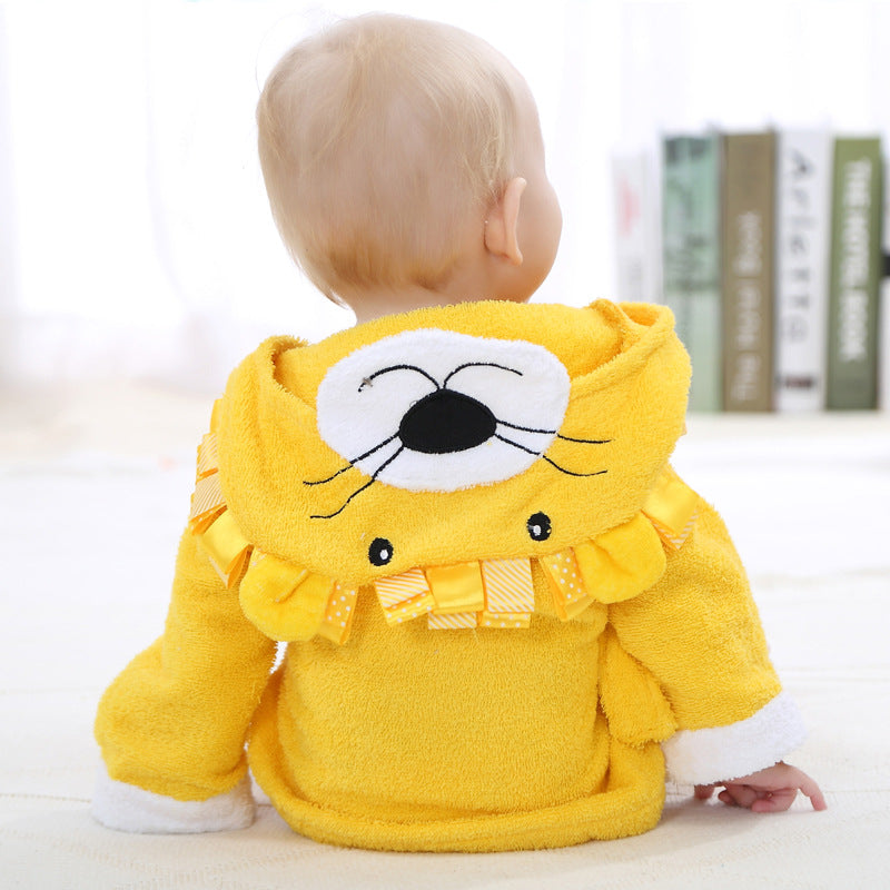 Hooded Baby Infant Terry Kids Bathrobe Yellow Lion - Just Kidding Store