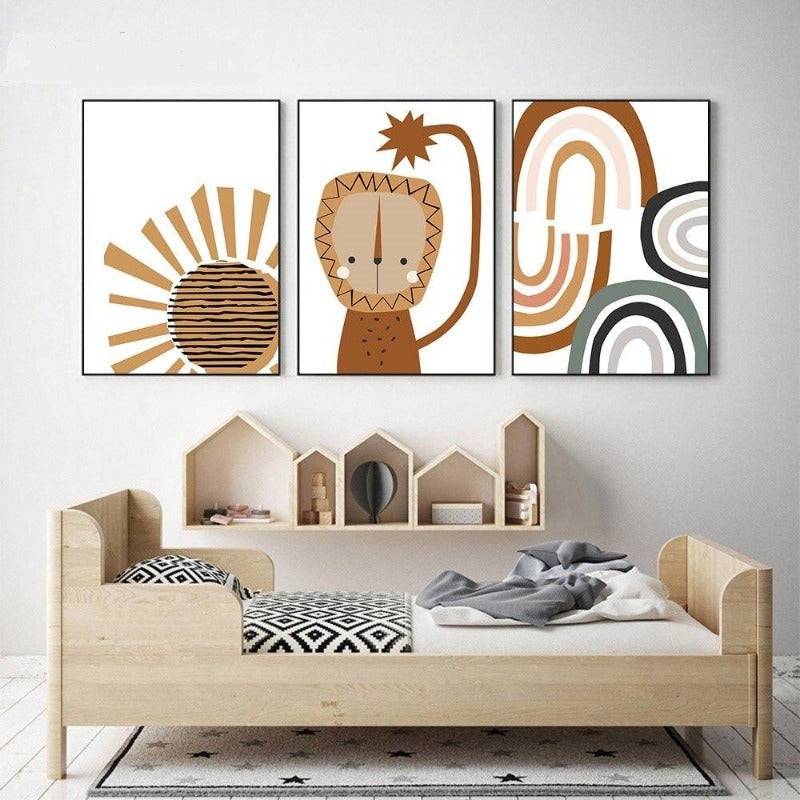 Boho Style Abstract Canvas Wall Art - Rainbow Lion Sun Nursery Posters - Just Kidding Store