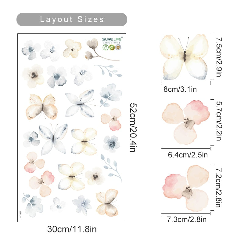 Floral Botanical Butterfly Watercolor Wall Stickers - Just Kidding Store