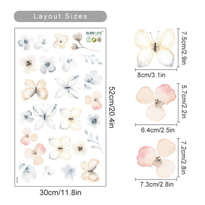Floral Botanical Butterfly Watercolor Wall Stickers - Just Kidding Store