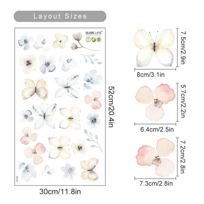 Floral Botanical Butterfly Watercolor Wall Stickers - Just Kidding Store