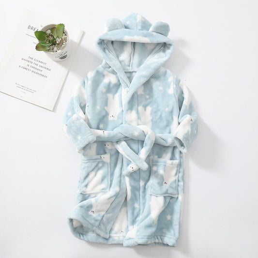 Plush Hooded Bathrobe - Kids Fleece Nightgown - Polar Bear - Just Kidding Store