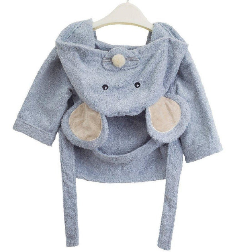 Baby Hooded Bathrobe - Blue Gray Mouse - Just Kidding Store