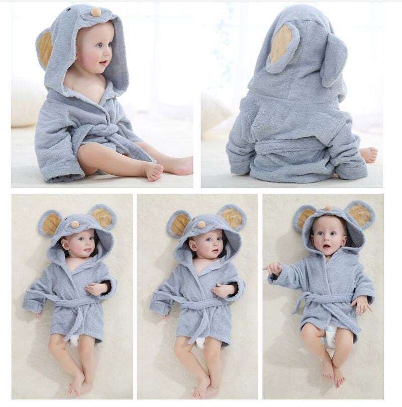 Baby Hooded Bathrobe - Blue Gray Mouse - Just Kidding Store