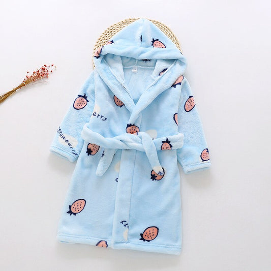 Plush Hooded Bathrobe - Kids Fleece Nightgown - Strawberry - Just Kidding Store
