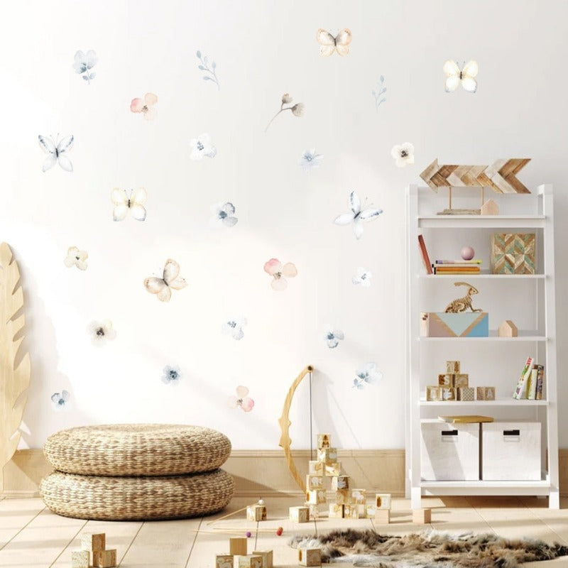 Floral Botanical Butterfly Watercolor Wall Stickers - Just Kidding Store