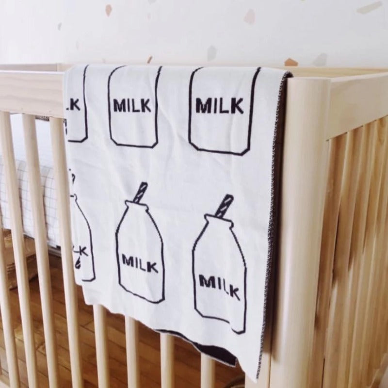 White Milk Cotton Knitted Blanket - Milk Bottle Kids Plaid - Just Kidding Store