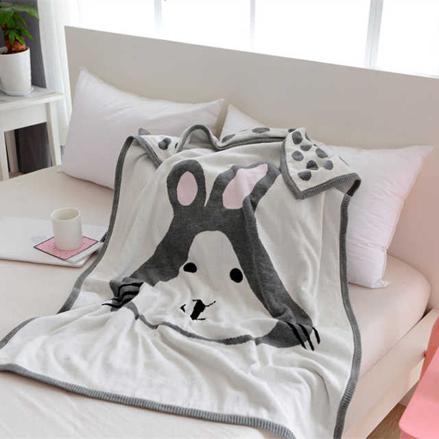 Kids Cotton Knitted Blanket  - Reversible Throw Blanket - Rabbit