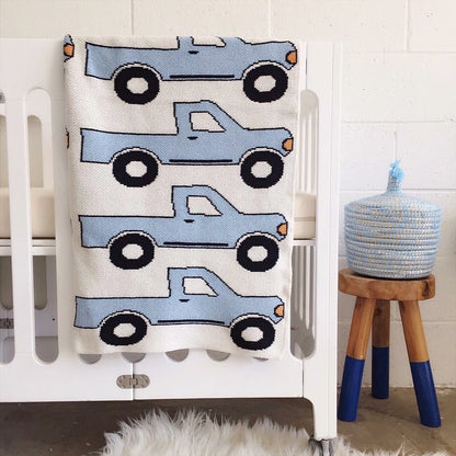 Blue Truck Baby Kids Cotton Knitted Blanket - Just Kidding Store