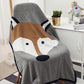 Cotton Knitted Blanket  - Reversible Throw Blanket - Fox