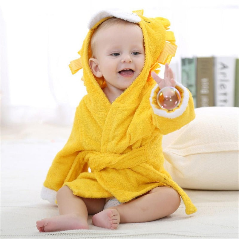 Yellow Lion Baby Hooded Aspen Bathrobe Terry Towel -Just Kidding Store