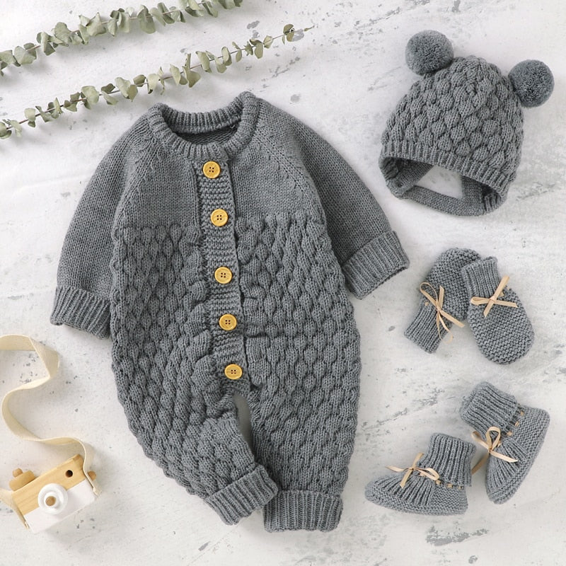 Hooded Knitted Baby Infant Toddler Jumpsuit Set - Just Kidding Store