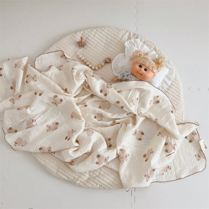 Teddy Bear Oversized Muslin Blanket - Swaddle Wrap Newborn - Just Kidding Store