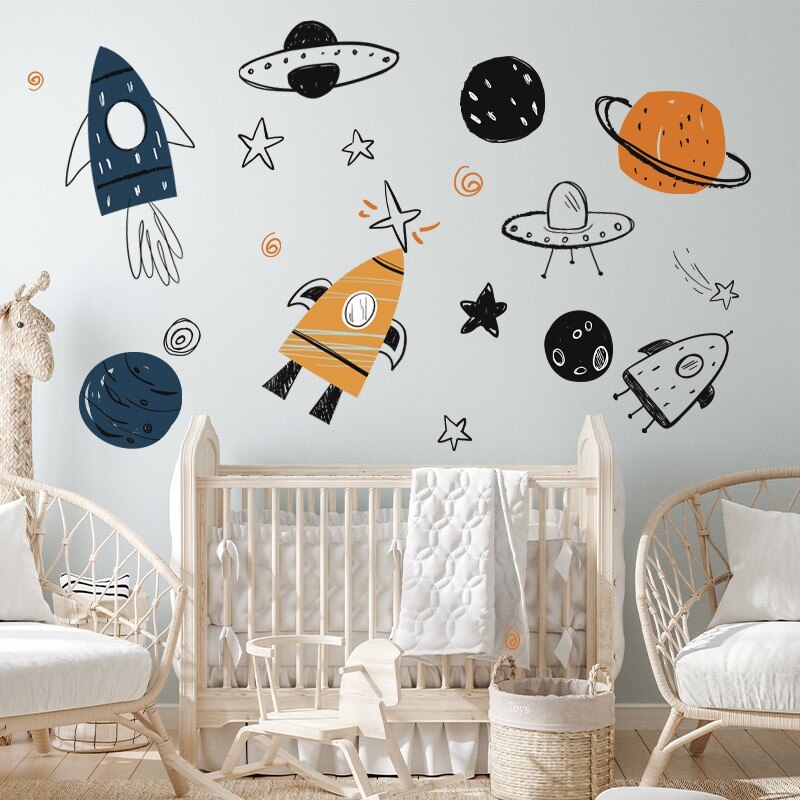 Hand Painted Watercolor Space Wall Stickers - Just Kidding Store