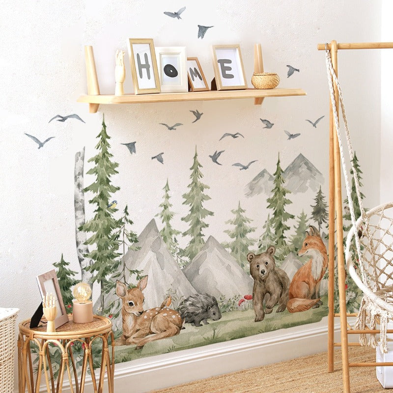 Watercolor Mountain Animals Wall Decal - Just Kidding Store