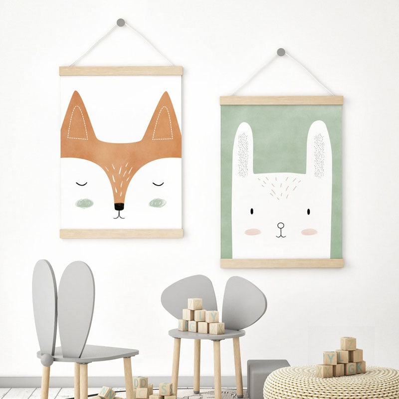 Woodland Nursery Canvas Prints - Deer Fox Rabbit Bear Hedgehog - Just Kidding Store