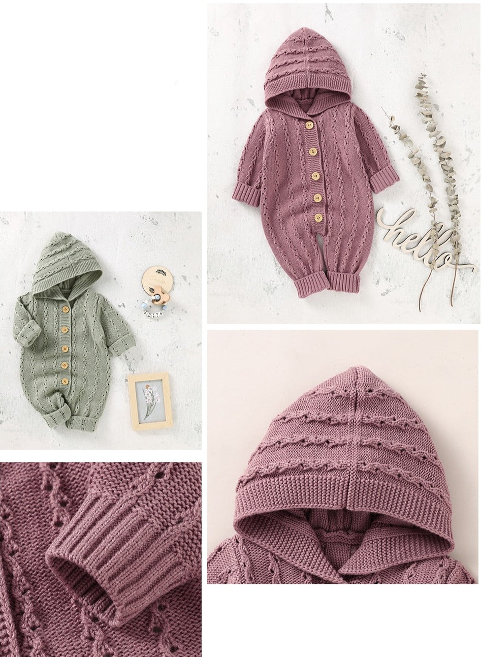 Hooded Knitted Baby Romper Jumpsuit - Just Kidding Store