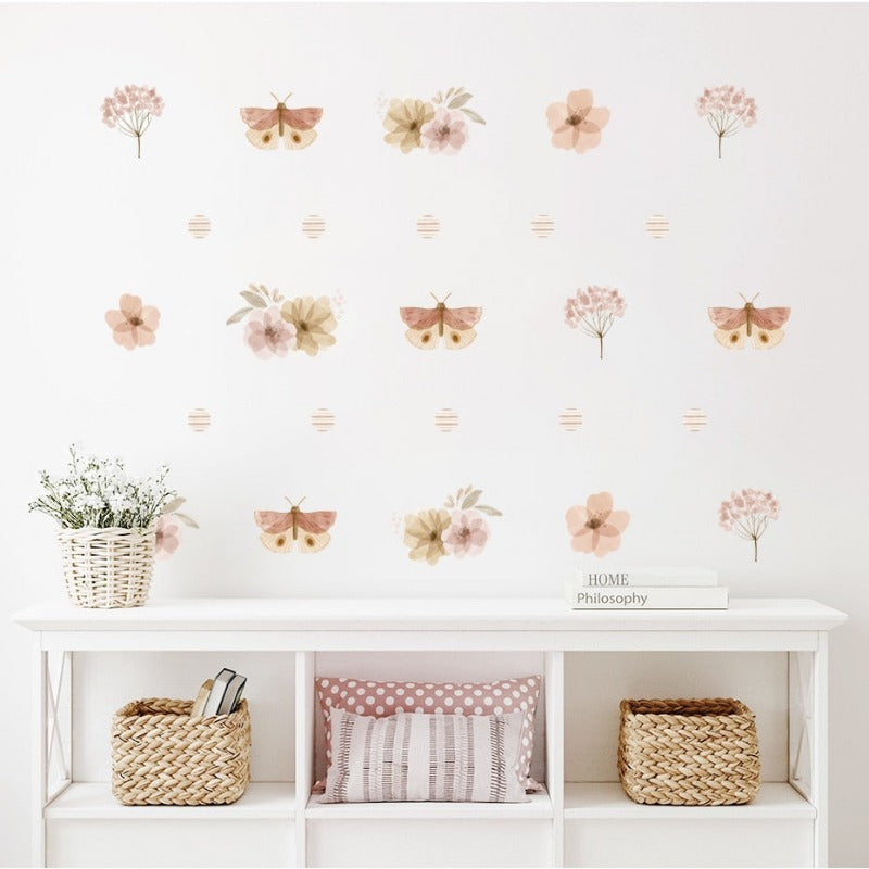 Floral Botanical Butterfly Watercolor Wall Stickers - Just Kidding Store
