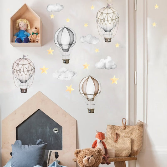 Hot Air Balloon Clouds Stars Nursery Wall Decals - Just Kidding Store
