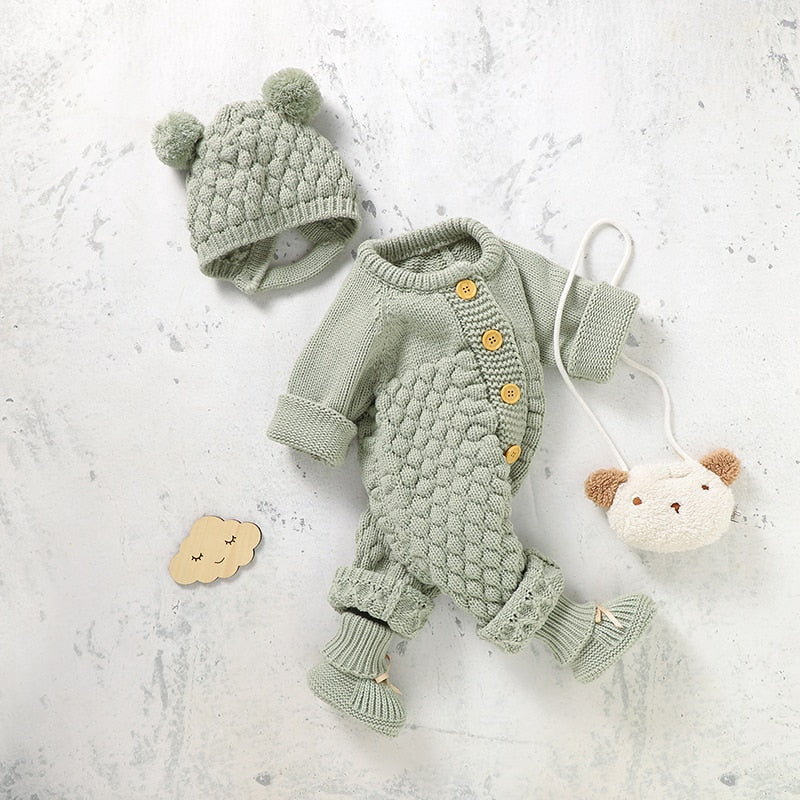 Hooded Knitted Baby Infant Toddler Jumpsuit Set - Just Kidding Store