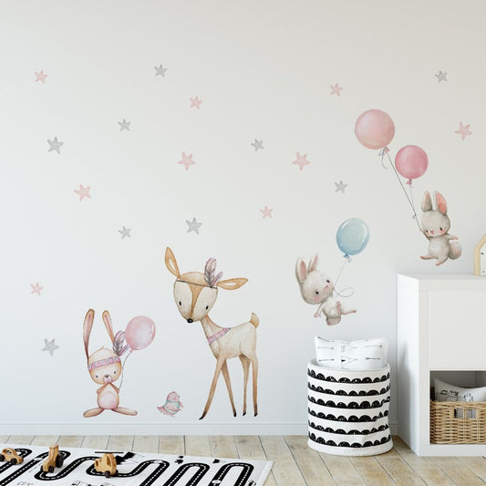 Bunny Balloon Nursery Kids Wall Decals - Just Kidding Store
