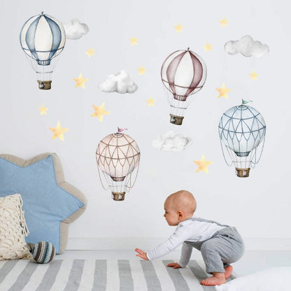 Hot Air Balloon Clouds Stars Nursery Wall Decals - Just Kidding Store