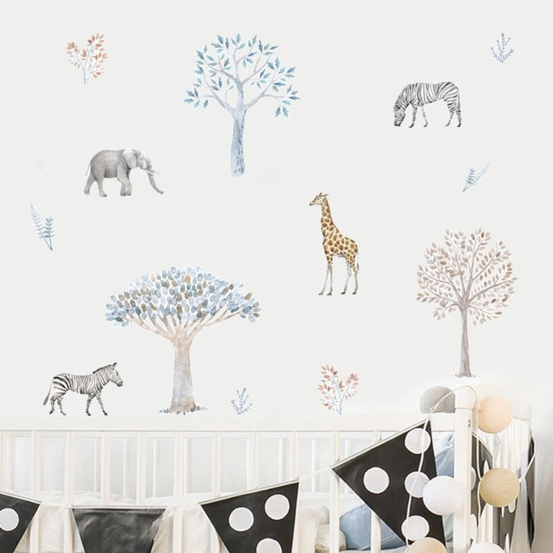 Watercolor Safari Animals Wall Decals - Just Kidding Store