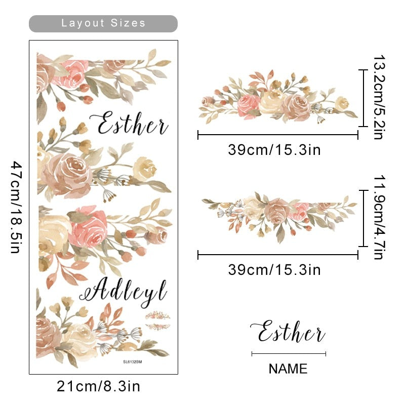 Custom Name Floral Wreath Wall Sticker - Just Kidding Store