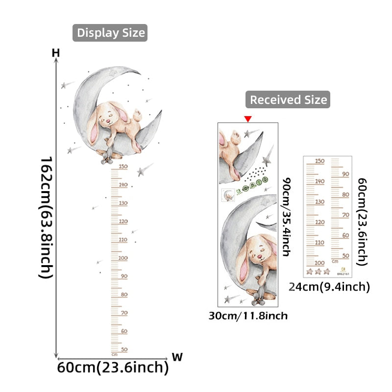 Sleepy Bunny Height Measure Sticker -  Growth Chart Decal - Just Kidding Store