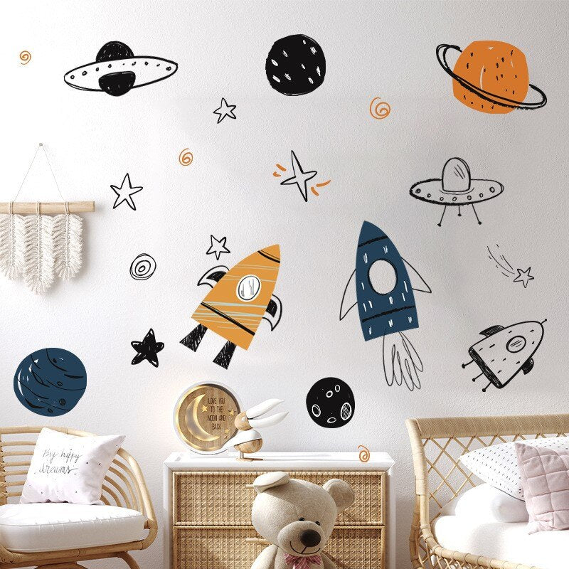 Hand Painted Watercolor Space Wall Stickers - Just Kidding Store