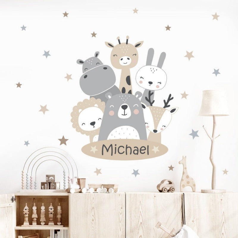 Personalised Name Animal Friends Wall Sticker - Just Kidding Store