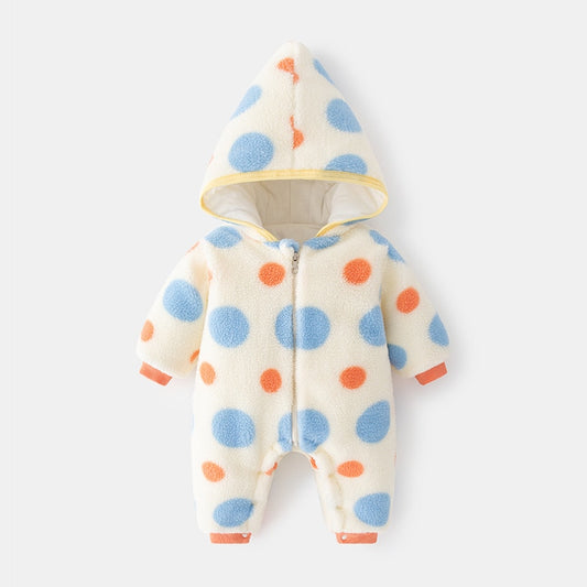 Warm Fleece Polka Dot Hooded Romper - Baby Children Winter Jumpsuit - Just Kidding Store