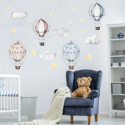 Hot Air Balloon Clouds Stars Nursery Wall Decals - Just Kidding Store