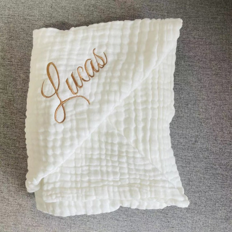 Custom Name Embroidery 6 Layers Muslin Swaddle - Cotton Blanket - Just Kidding Store