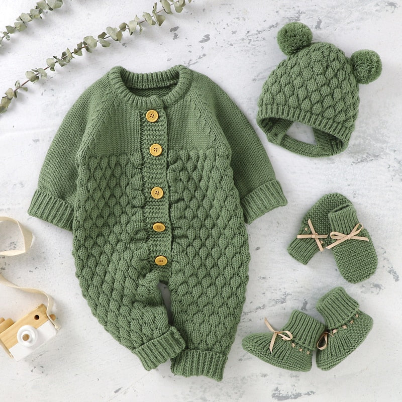 Hooded Knitted Baby Infant Toddler Jumpsuit Set - Just Kidding Store