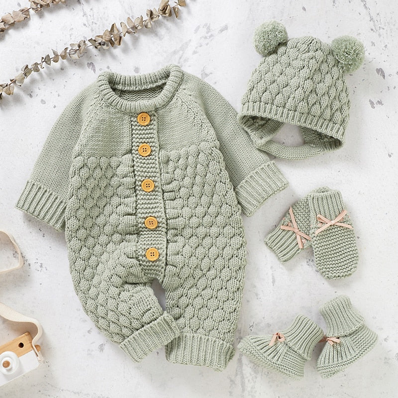 Hooded Knitted Baby Infant Toddler Jumpsuit Set - Just Kidding Store