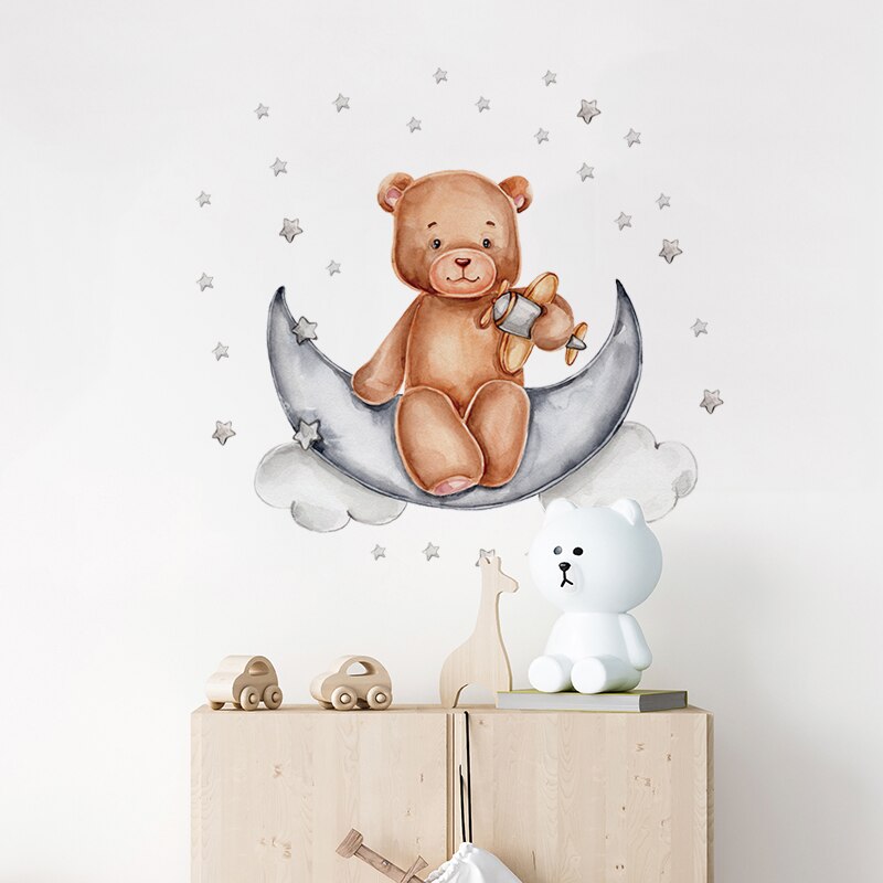 Moon Teddy Bear Wall Decal - Just Kidding Store