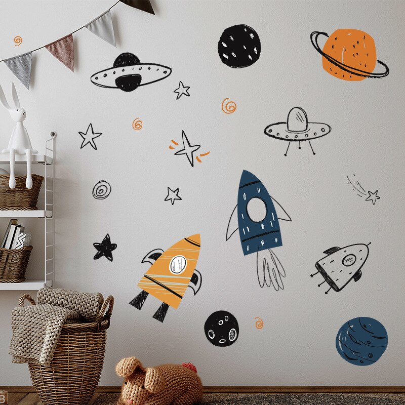 Hand Painted Watercolor Space Wall Stickers