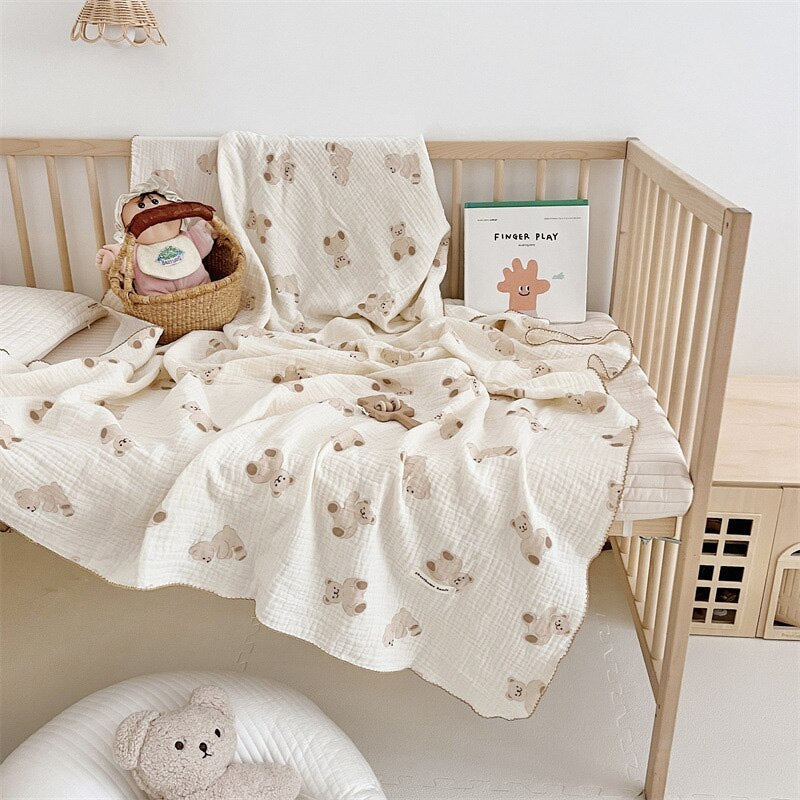 Teddy Bear Oversized Muslin Blanket - Swaddle Wrap Newborn - Just Kidding Store