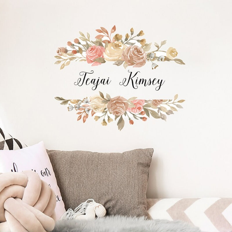 Custom Name Floral Wreath Wall Sticker - Just Kidding Store