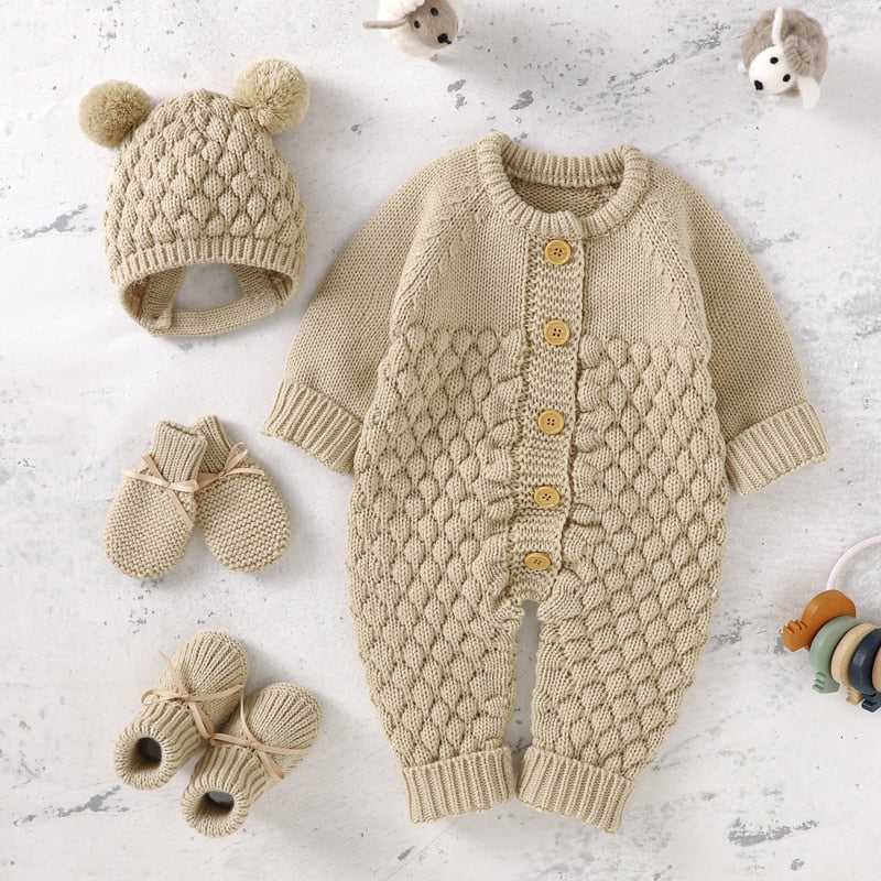 Hooded Knitted Baby Infant Toddler Jumpsuit Set - Just Kidding Store