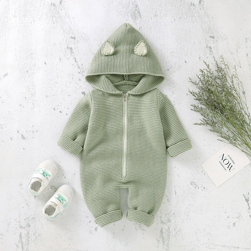Hooded Knitted Infant Jumpsuit