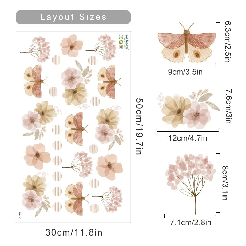 Floral Botanical Butterfly Watercolor Wall Stickers - Just Kidding Store